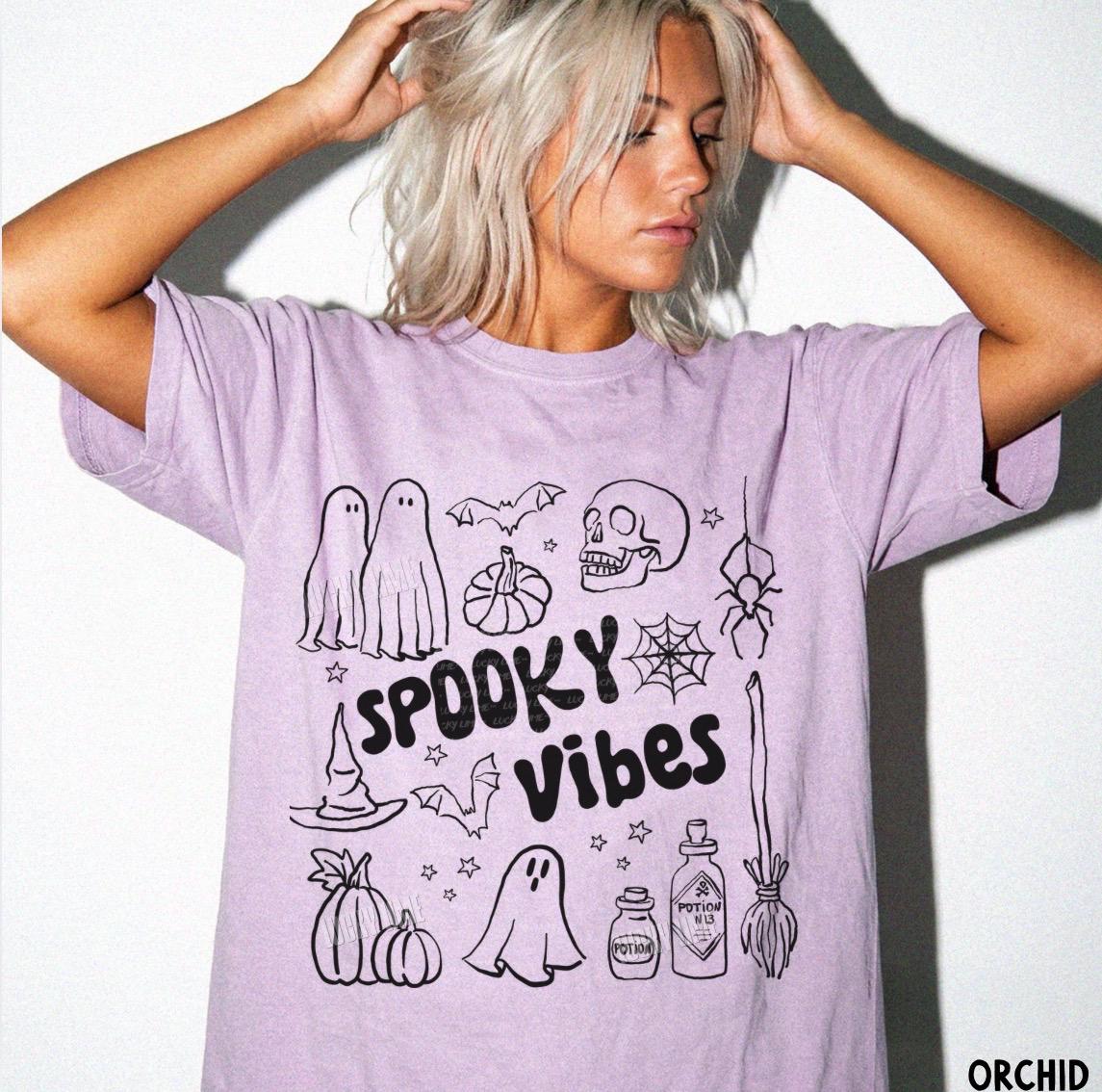 Spooky Vibes Shirt, Retro Halloween Shirt, Spooky Season Tee, Halloween Doodles Shirt, Skeleton Halloween, Cute Ghost Shirt, Witchy Vibes