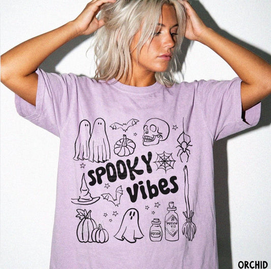 Spooky Vibes Shirt, Retro Halloween Shirt, Spooky Season Tee, Halloween Doodles Shirt, Skeleton Halloween, Cute Ghost Shirt, Witchy Vibes