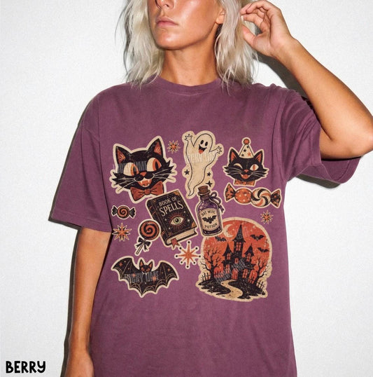 Retro Halloween Collage Shirt, Vintage Halloween Tee, Pumpkin Halloween Shirt Spooky Season, Black Cat Halloween Graphic Tee