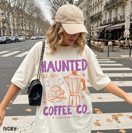 Halloween Coffee Shirt, Haunted Coffee Co. Tshirt, Freshly Boo’d Coffee Tee, Cute Ghost Shirt, Coffee Lover Gift, Spooky Szn