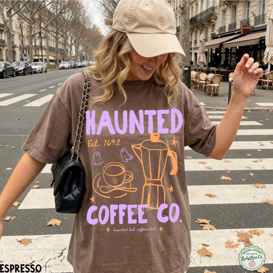 Halloween Coffee Shirt, Haunted Coffee Co. Tshirt, Freshly Boo’d Coffee Shirt, Cute Ghost Shirt, Coffee Lover Gift, Spooky