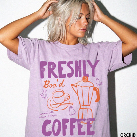 Halloween Coffee Shirt, Freshly Boo’d Coffee TShirt, Cute Ghost Shirt, Skeleton Halloween Tshirt, Coffee Lover Gift, Spooky