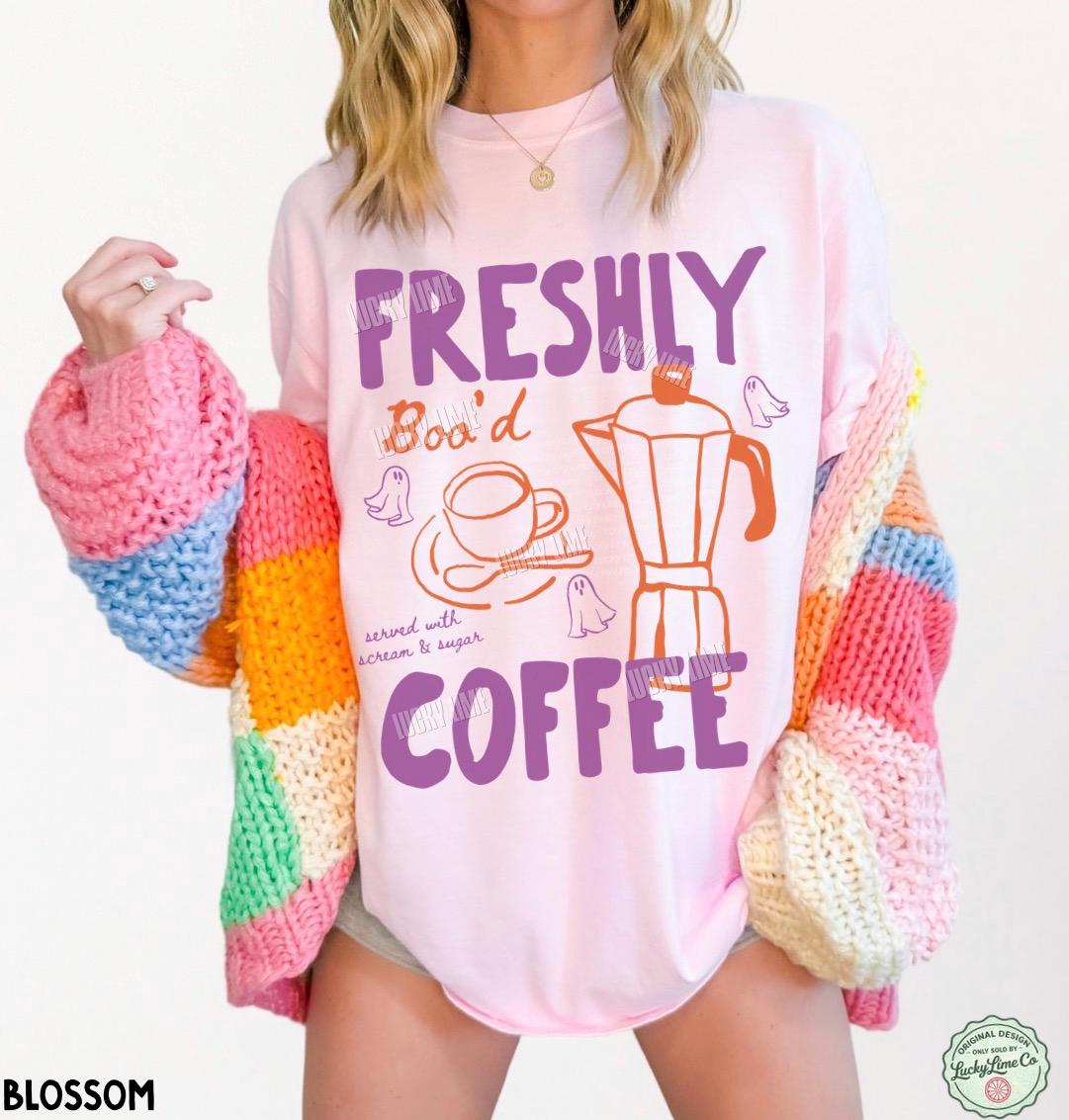 Halloween Coffee Shirt, Freshly Boo’d Coffee TShirt, Cute Ghost Shirt, Skeleton Halloween Tshirt, Coffee Lover Gift, Spooky