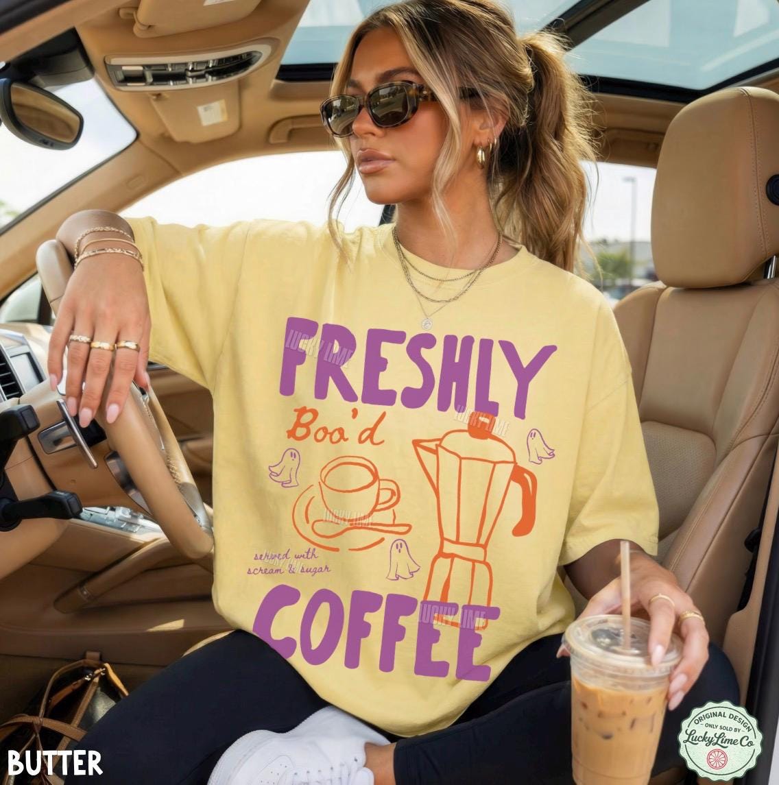 Halloween Coffee Shirt, Freshly Boo’d Coffee TShirt, Cute Ghost Shirt, Skeleton Halloween Tshirt, Coffee Lover Gift, Spooky