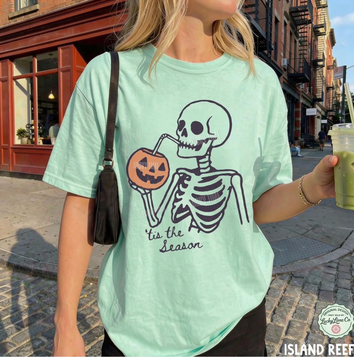 Tis The Season Halloween Shirt, Skeleton Halloween Shirt, Summerween Halloween Shirt, Fall Shirt, Unisex Halloween Shirt, Pumpkin Season Tee