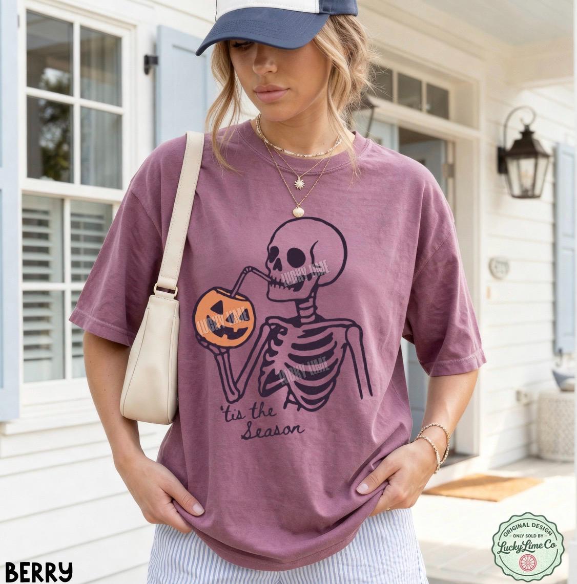Tis The Season Halloween Shirt, Skeleton Halloween Shirt, Summerween Halloween Shirt, Fall Shirt, Unisex Halloween Shirt, Pumpkin Season Tee