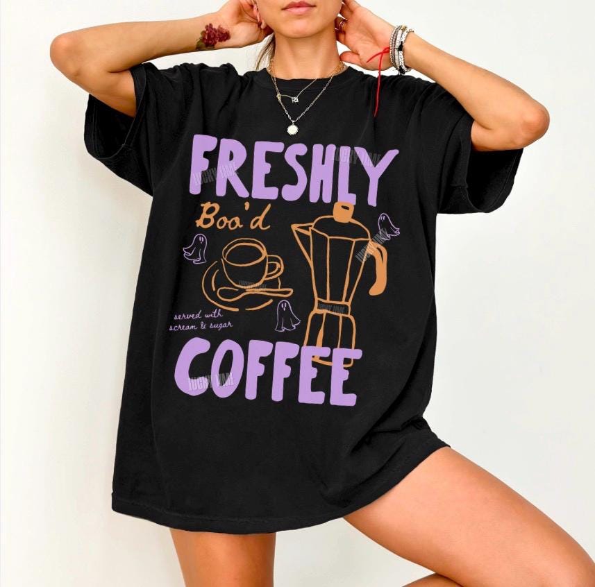 Halloween Coffee Shirt, Freshly Boo’d Coffee Shirt, Cute Ghost Shirt, Skeleton Halloween Tshirt, Coffee Lover Gift, Spooky