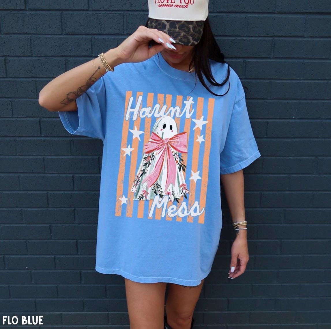 Haunt Mess Ghost Shirt, Funny Halloween Tshirt, Spooky Season Shirt, Trendy Halloween Vibes Tee, Preppy Striped Halloween Shirt, Fall Shirt