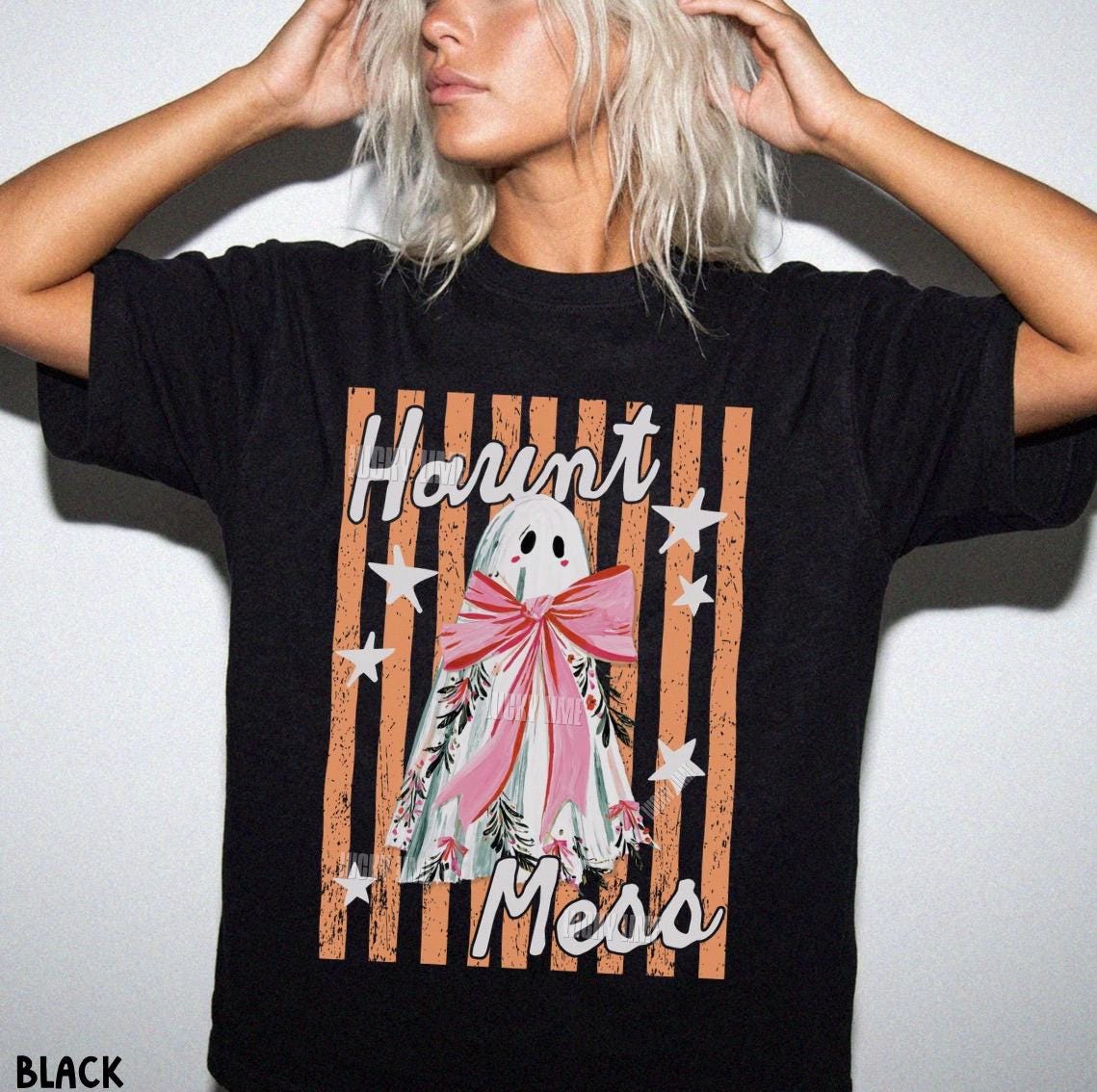 Haunt Mess Ghost Shirt, Funny Halloween Tshirt, Spooky Season Shirt, Trendy Halloween Vibes Tee, Preppy Striped Halloween Shirt, Fall Shirt
