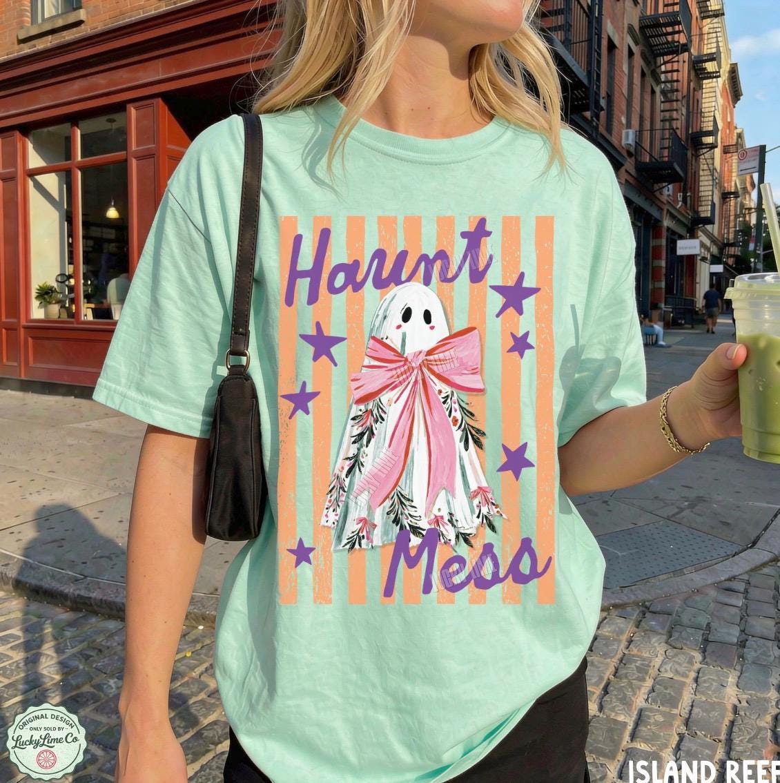 Haunt Mess Ghost Shirt, Funny Halloween Tshirt, Spooky Season Shirt, Trendy Halloween Vibes Tee, Preppy Striped Halloween Shirt, Fall Shirts