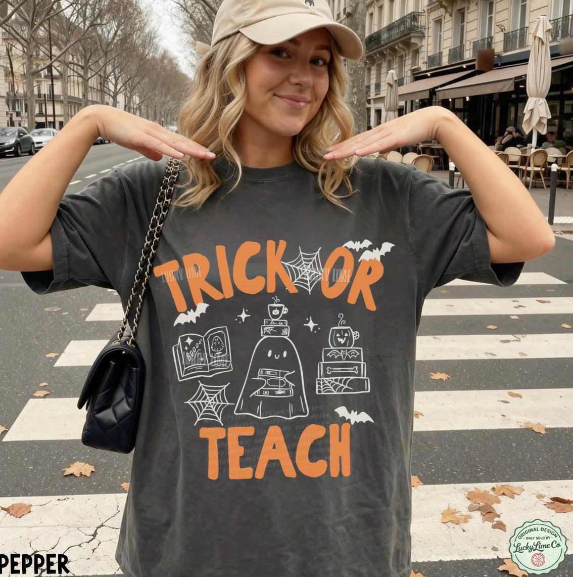 Teacher Halloween Shirt, Trick or Teach Shirt, Cute Halloween Teacher Shirt, Spooky Teacher Tshirt, Retro Ghost Reading Tee