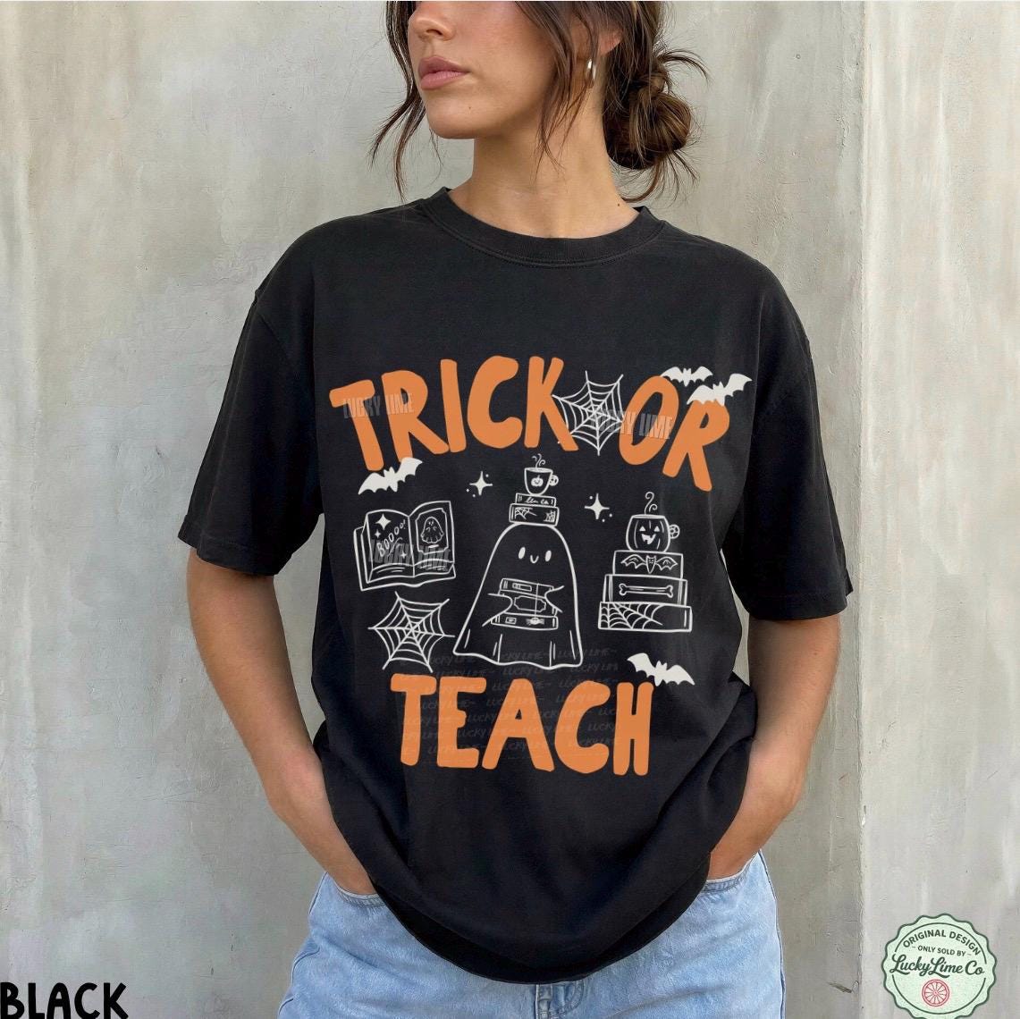 Teacher Halloween Shirt, Trick or Teach Shirt, Cute Halloween Teacher Shirt, Spooky Teacher Tshirt, Retro Ghost Reading Tee