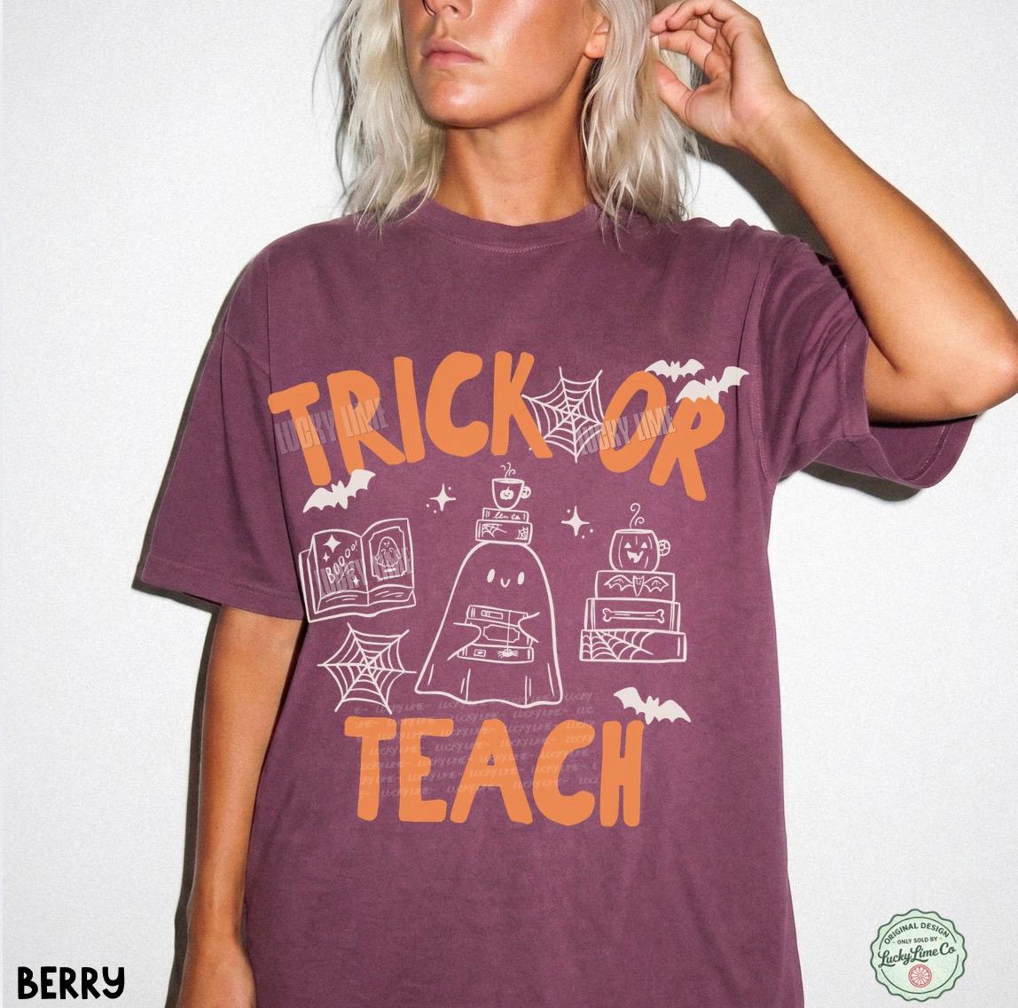 Teacher Halloween Shirt, Trick or Teach Shirt, Cute Halloween Teacher Shirt, Spooky Teacher Tshirt, Retro Ghost Reading Tee