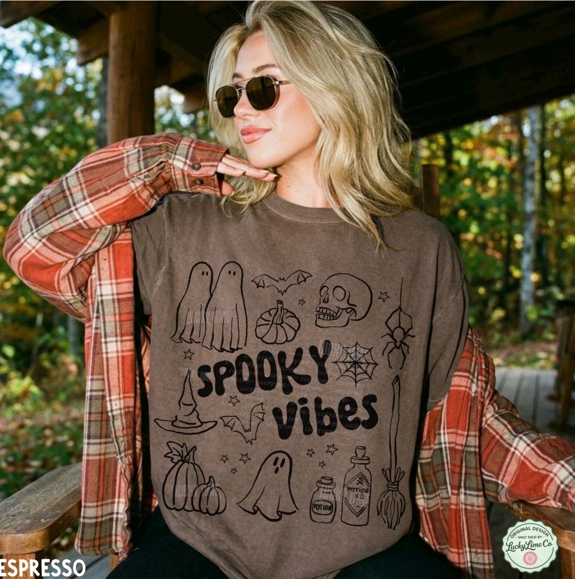 Spooky Vibes Shirt, Retro Halloween Shirt, Spooky Season Tee, Halloween Doodles Shirt, Skeleton Halloween, Cute Ghost Shirt, Witchy Vibes