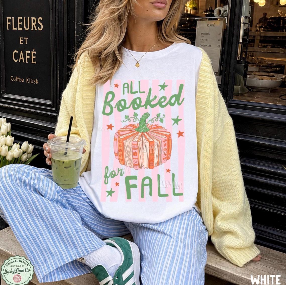 All Booked for Fall Shirt, Book Pumpkin Shirt, Fall Bookish Tee, Preppy Autumn Tshirt, Book Lover Gift, Cozy Season Reading