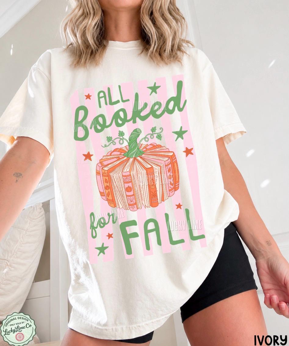 All Booked for Fall Shirt, Book Pumpkin Shirt, Fall Bookish Tee, Preppy Autumn Tshirt, Book Lover Gift, Cozy Season Reading