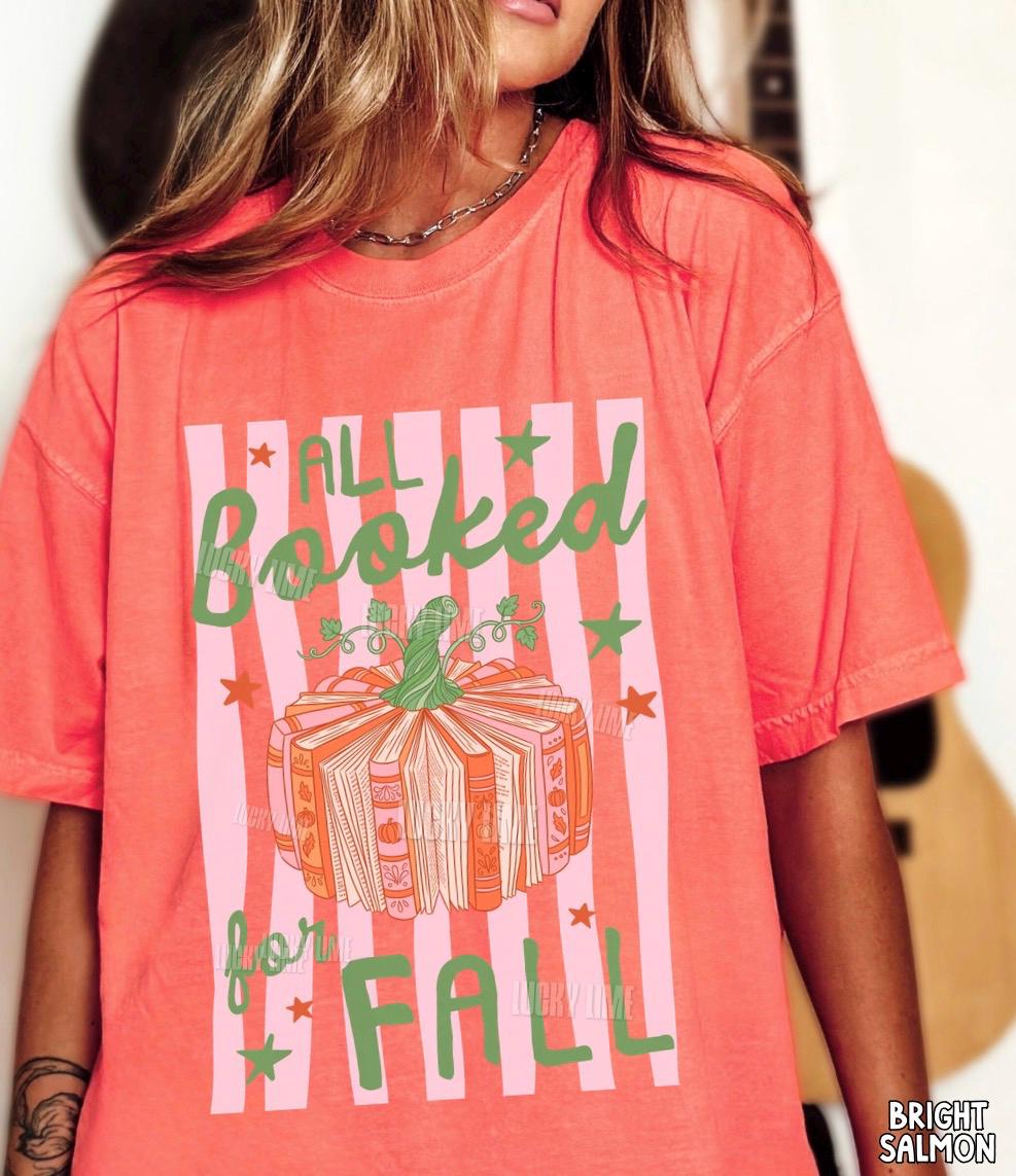 All Booked for Fall Shirt, Book Pumpkin Shirt, Fall Bookish Tee, Preppy Autumn Tshirt, Book Lover Gift, Cozy Season Reading