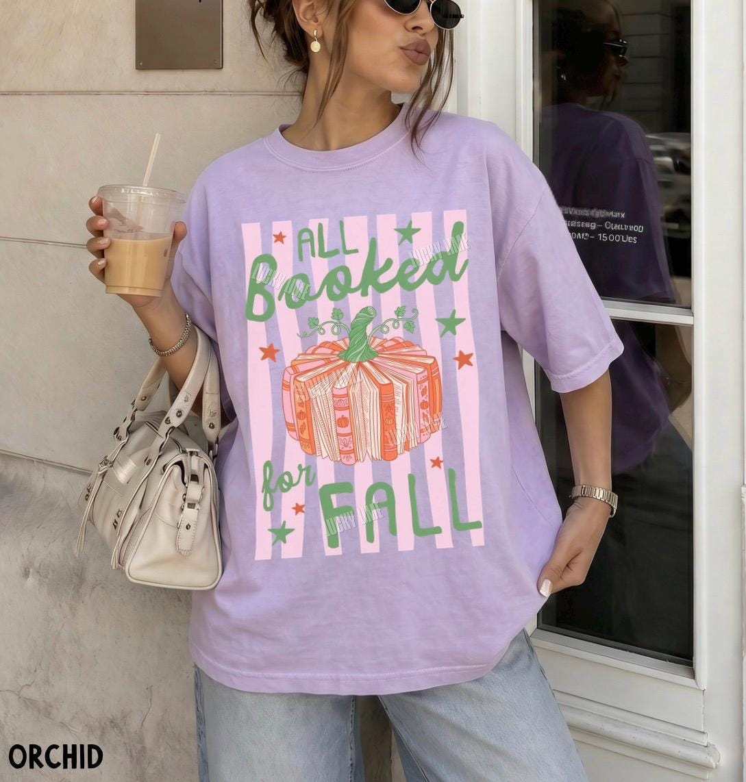 All Booked for Fall Shirt, Book Pumpkin Shirt, Fall Bookish Tee, Preppy Autumn Tshirt, Book Lover Gift, Cozy Season Reading