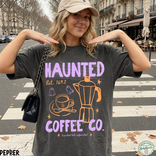 Halloween Coffee Shirt, Haunted Coffee Co. Tshirt, Freshly Boo’d Coffee Shirt, Cute Ghost Shirt, Coffee Lover Gift, Spooky