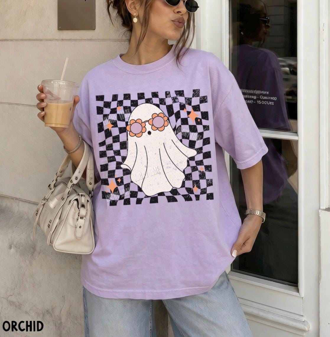 Retro Ghost Shirt, Groovy Halloween Shirt, Cute Ghost Shirt, Spooky Season Tee, ®, Trendy Halloween, Checkered Ghost Tshirt