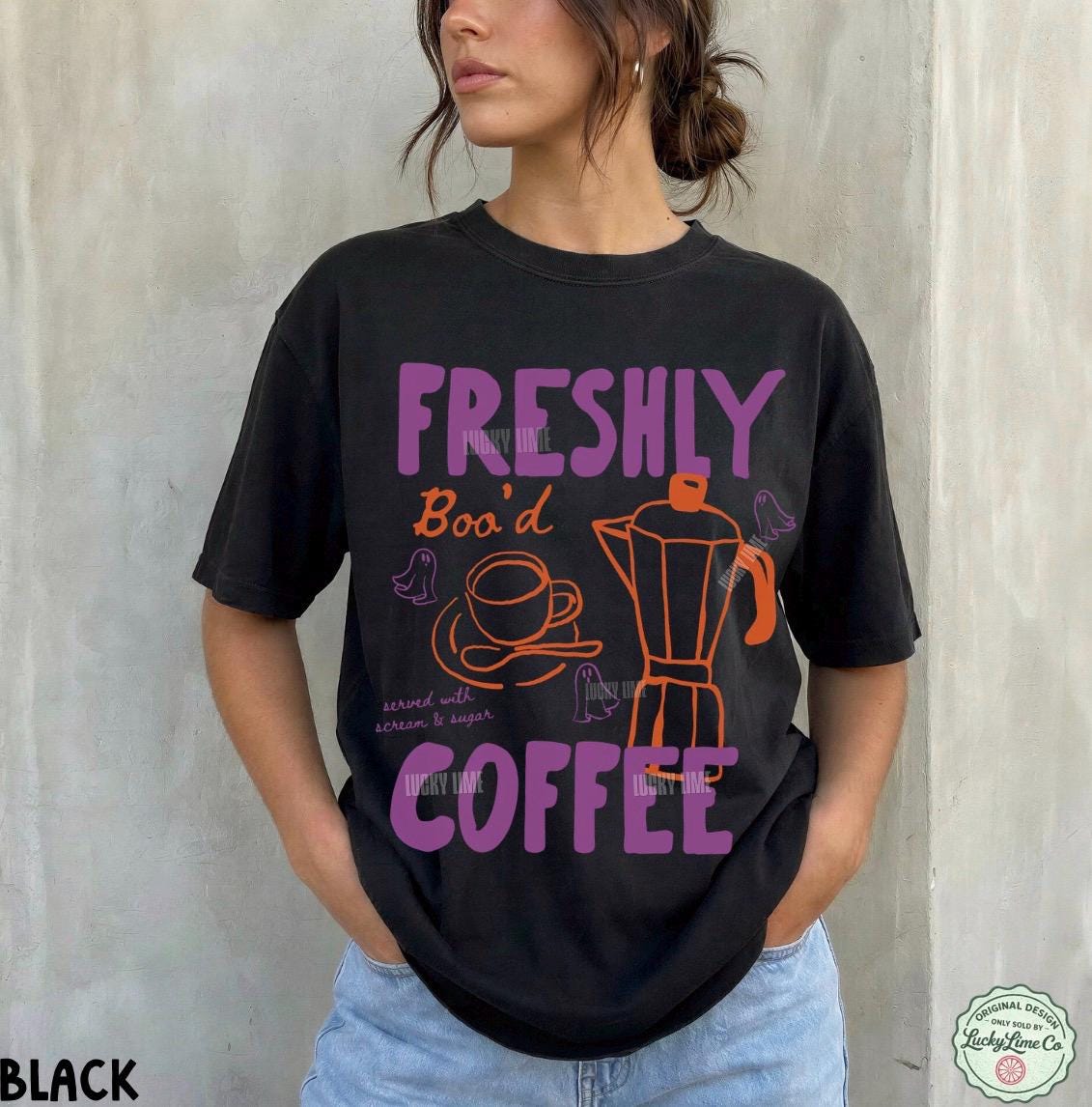 Halloween Coffee Shirt, Freshly Boo’d Coffee TShirt, Cute Ghost Shirt, Skeleton Halloween Tshirt, Coffee Lover Gift, Spooky