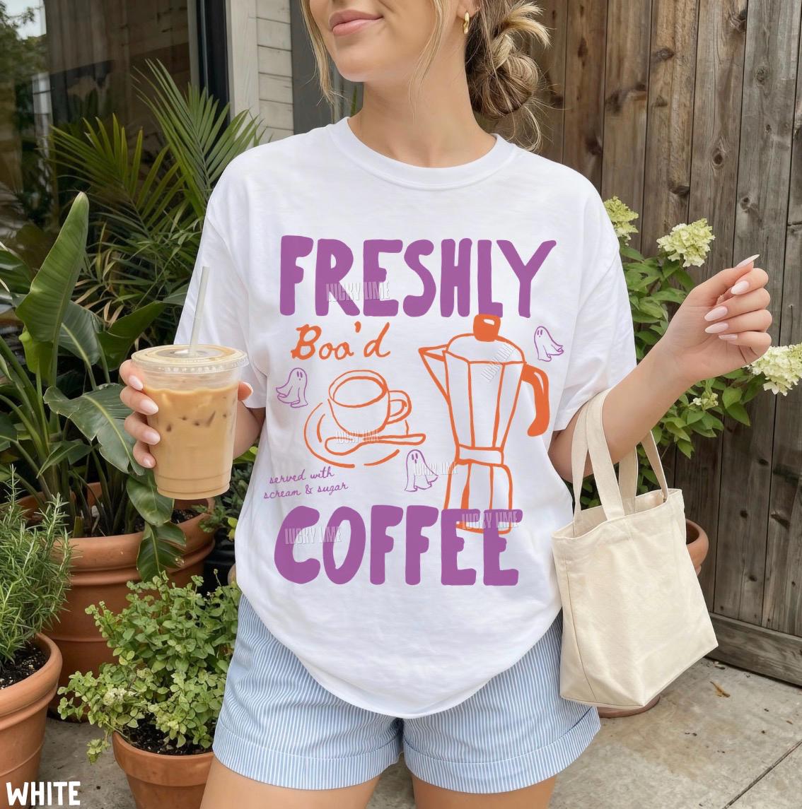 Halloween Coffee Shirt, Freshly Boo’d Coffee TShirt, Cute Ghost Shirt, Skeleton Halloween Tshirt, Coffee Lover Gift, Spooky