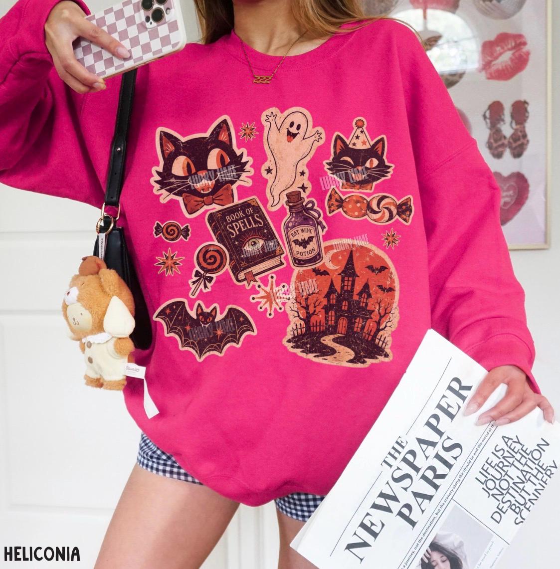 Retro Halloween Collage Sweatshirt, Retro Vintage Halloween Sweatshirt Pumpkin Season, Spooky Season Shirt, Black Cat Halloween Sweatshirt