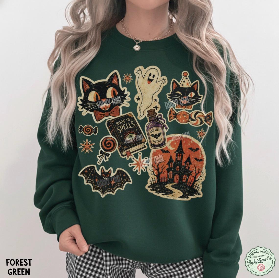 Retro Halloween Collage Sweatshirt, Retro Vintage Halloween Sweatshirt Pumpkin Season, Spooky Season Shirt, Black Cat Halloween Sweatshirt