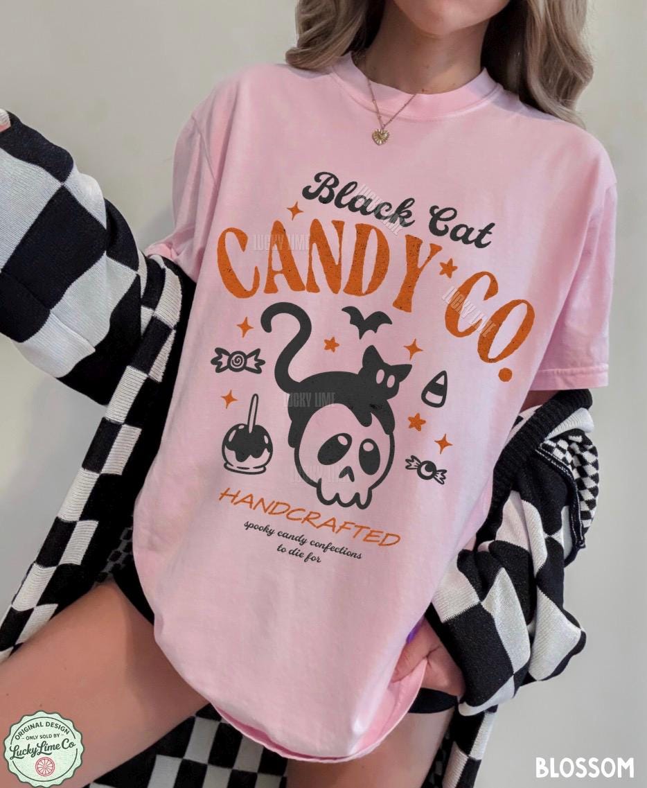 Black Cat Halloween Shirt, Black Cat Candy Co. Shirt, Trick or Treat Shirt, Funny Halloween Tee , Halloween Candy Graphic Tee, Spooky Season