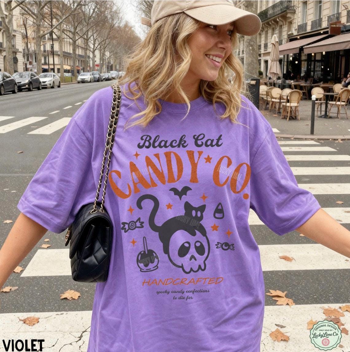 Black Cat Halloween Shirt, Black Cat Candy Co. Shirt, Trick or Treat Shirt, Funny Halloween Tee , Halloween Candy Graphic Tee, Spooky Season