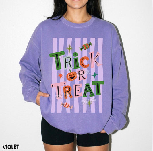 Trick or Treat Sweatshirt, Halloween Sweatshirt, Preppy Halloween Shirt, Retro Halloween Crewneck, Spooky Season Sweatshirt