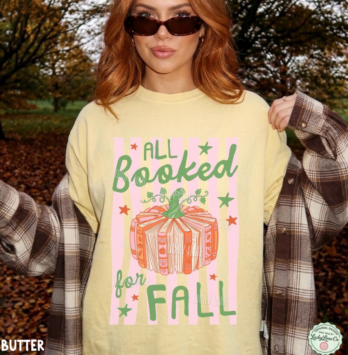 All Booked for Fall Shirt, Book Pumpkin Shirt, Fall Bookish Tee, Preppy Autumn Tshirt, Book Lover Gift, Cozy Season Reading