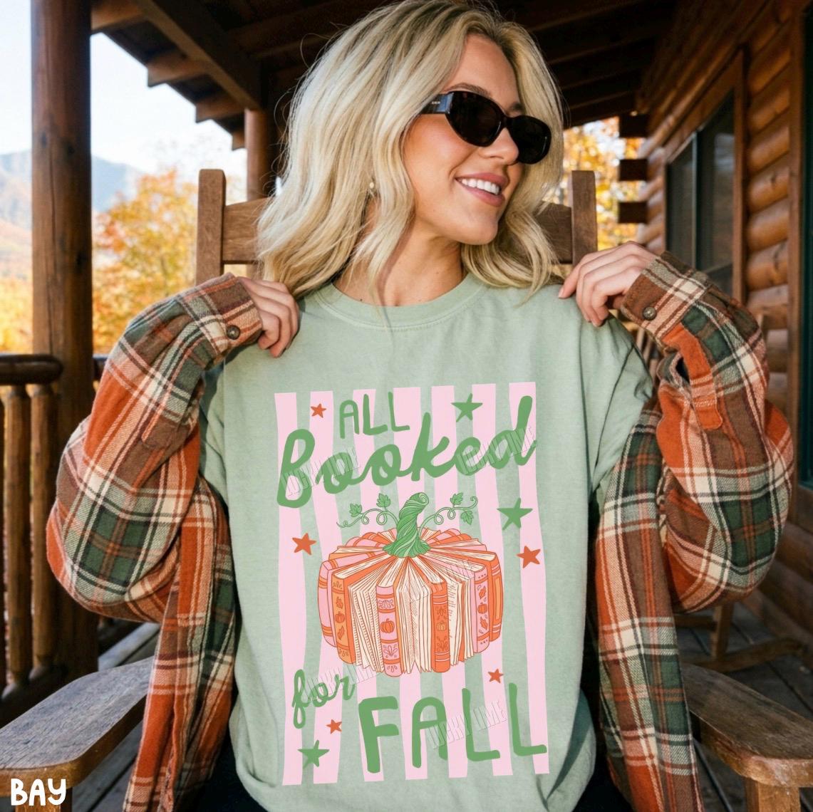 All Booked for Fall Shirt, Book Pumpkin Shirt, Fall Bookish Tee, Preppy Autumn Tshirt, Book Lover Gift, Cozy Season Reading