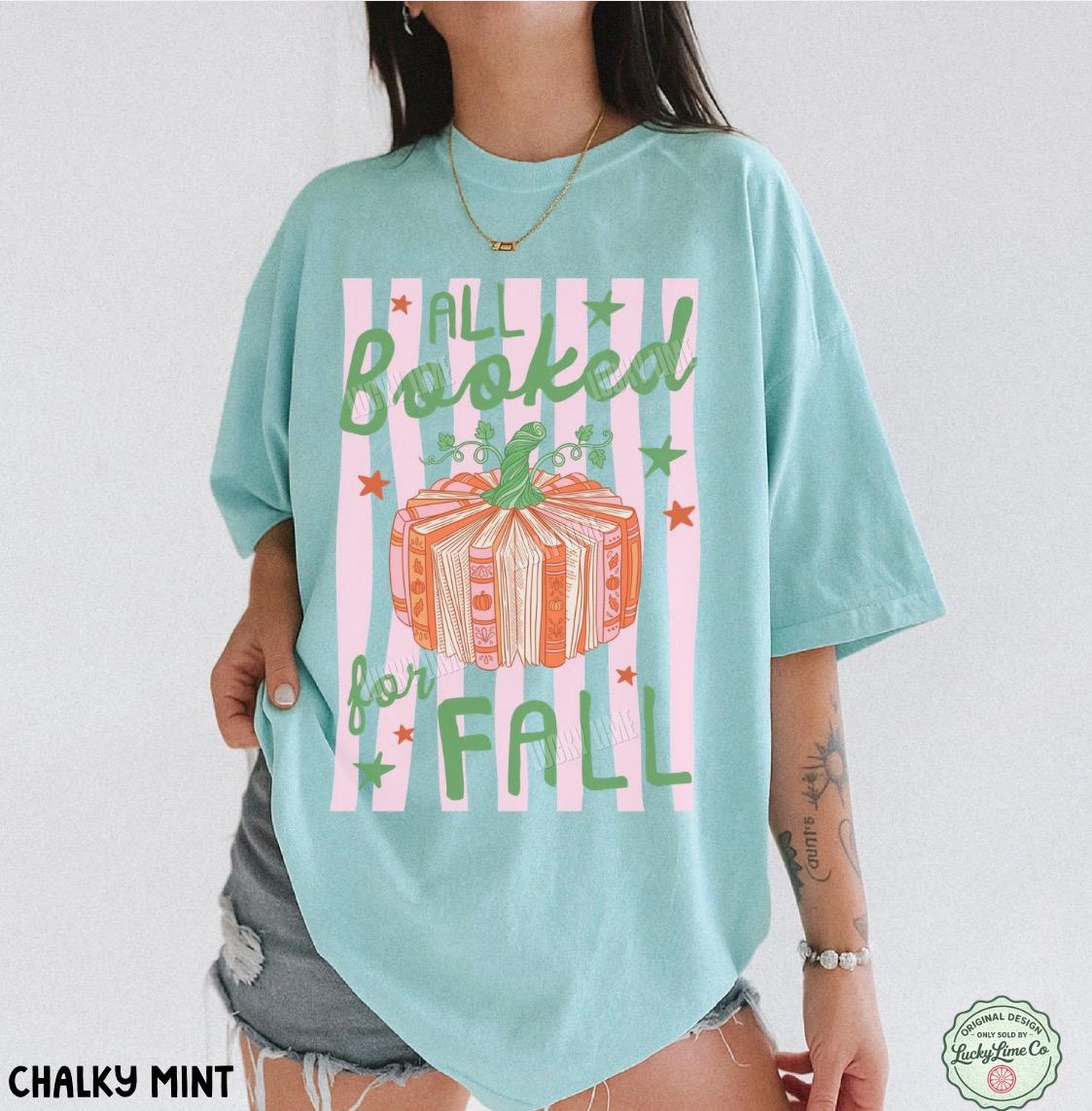All Booked for Fall Shirt, Book Pumpkin Shirt, Fall Bookish Tee, Preppy Autumn Tshirt, Book Lover Gift, Cozy Season Reading