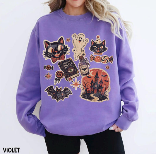 Retro Halloween Collage Sweatshirt, Vintage Halloween Sweatshirt Pumpkin Season, Spooky Season, Black Cat Halloween Crewneck