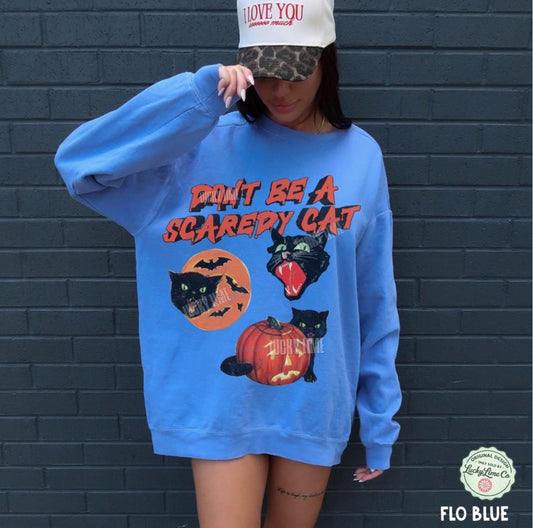 Black Cat Pumpkin Sweatshirt, Don’t Be a Scaredy Cat Shirt, Retro Vintage Halloween Sweatshirt, Spooky Season Top, Cat Lover