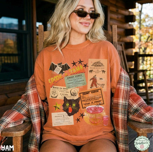 Retro Halloween Shirt, Vintage Halloween Party Ephemera Tshirt, Spooky Season Tee, Halloween Cat Shirt, Bat Halloween Tee