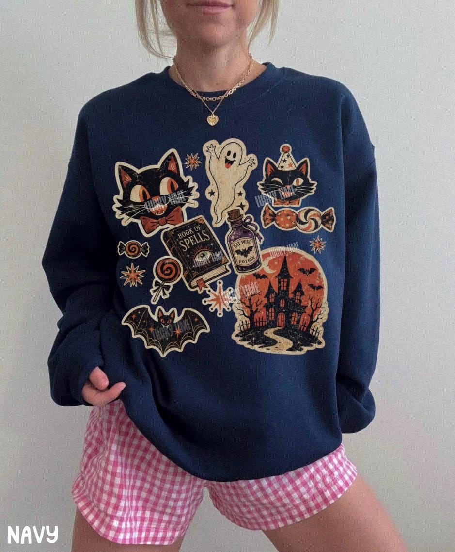 Retro Halloween Collage Sweatshirt, Retro Vintage Halloween Sweatshirt Pumpkin Season, Spooky Season Shirt, Black Cat Halloween Sweatshirt