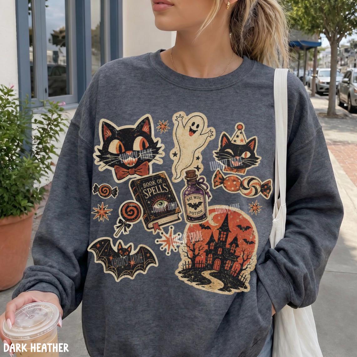 Retro Halloween Collage Sweatshirt, Retro Vintage Halloween Sweatshirt Pumpkin Season, Spooky Season Shirt, Black Cat Halloween Sweatshirt