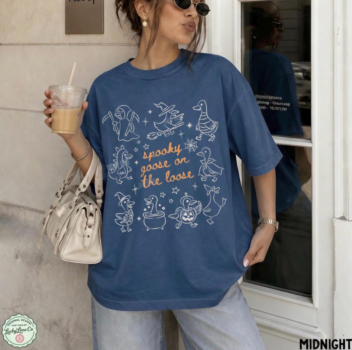 Spooky Goose on the Loose Shirt, Silly Goose Halloween Shirt, Silly Goose Tee, Cute Spooky Season Tshirt, Funny Goose Shirt