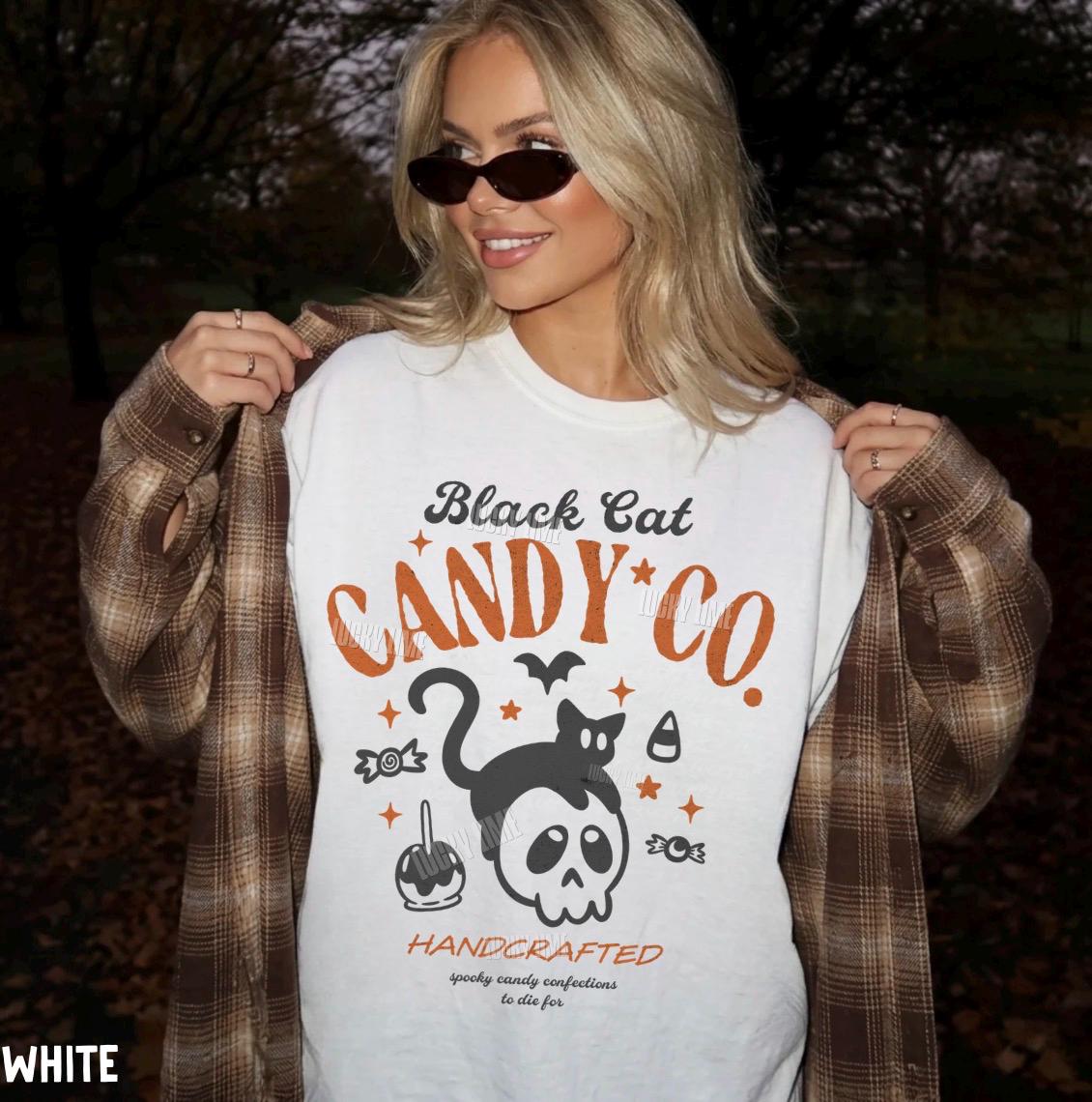 Black Cat Halloween Shirt, Black Cat Candy Co. Shirt, Trick or Treat Shirt, Funny Halloween Tee , Halloween Candy Graphic Tee, Spooky Season