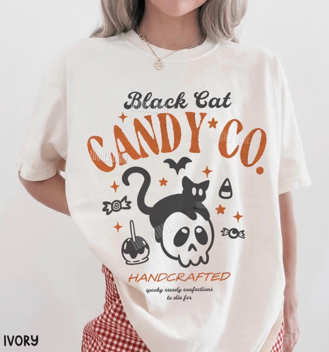Black Cat Halloween Shirt, Black Cat Candy Co. Shirt, Trick or Treat Shirt, Funny Halloween Tee , Halloween Candy Graphic Tee, Spooky Season