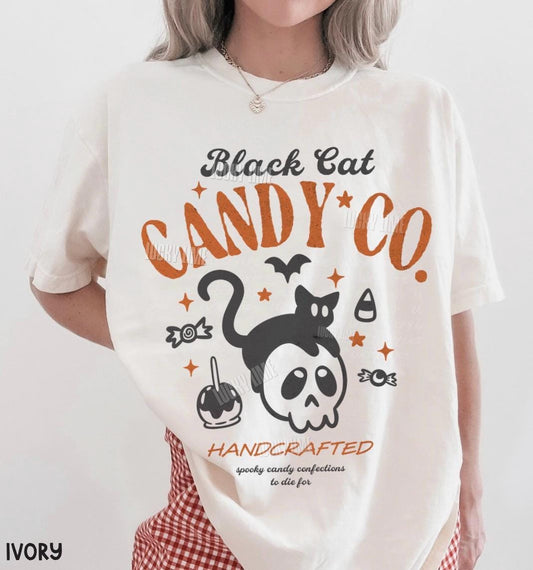 Black Cat Halloween Shirt, Black Cat Candy Co. Shirt, Trick or Treat Shirt, Funny Halloween Tee , Halloween Candy Graphic Tee, Spooky Season