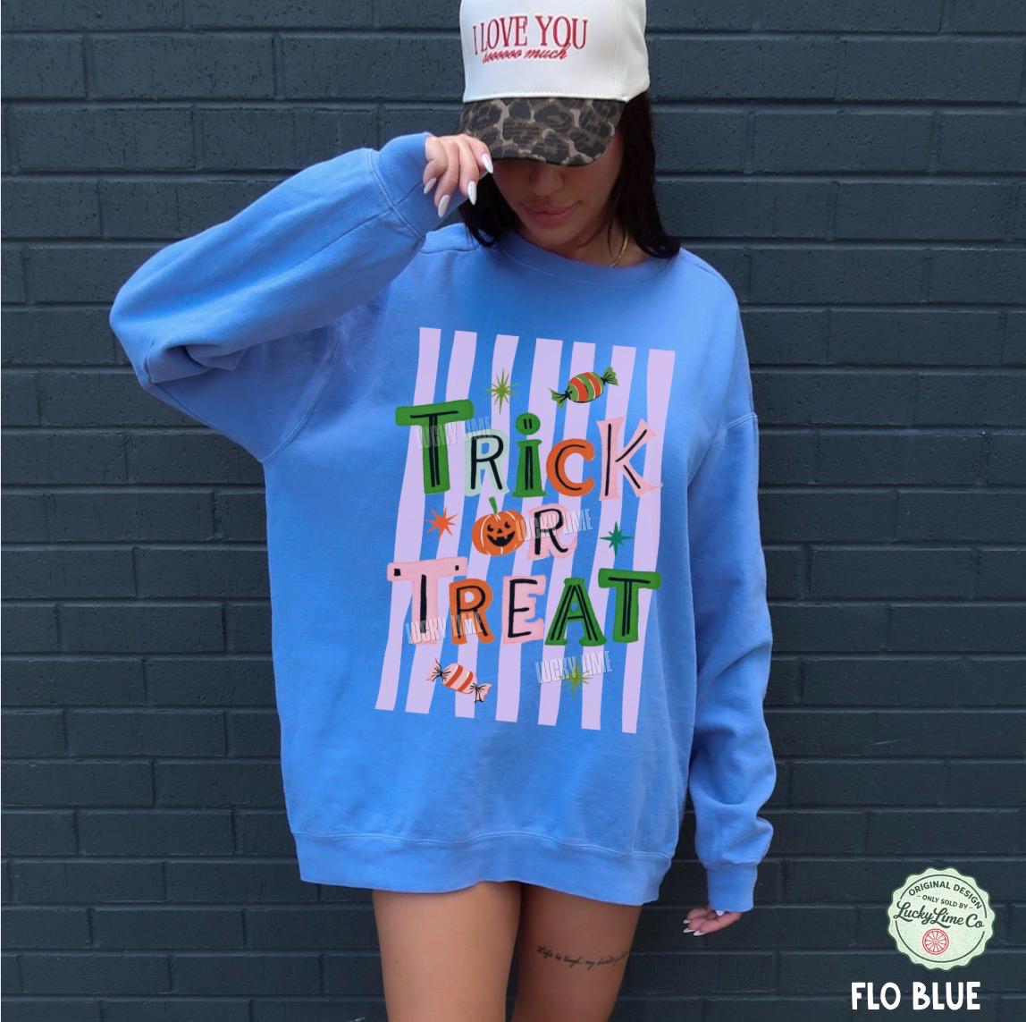 Trick or Treat Sweatshirt, Halloween Sweatshirt, Preppy Halloween Shirt, Retro Halloween Crewneck, Spooky Season Sweatshirt