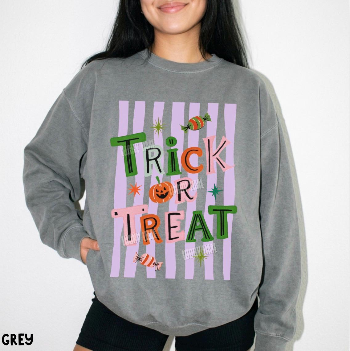 Trick or Treat Sweatshirt, Halloween Sweatshirt, Preppy Halloween Shirt, Retro Halloween Crewneck, Spooky Season Sweatshirt