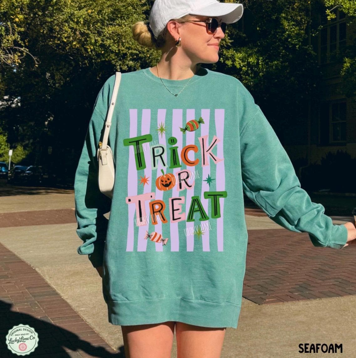 Trick or Treat Sweatshirt, Halloween Sweatshirt, Preppy Halloween Shirt, Retro Halloween Crewneck, Spooky Season Sweatshirt