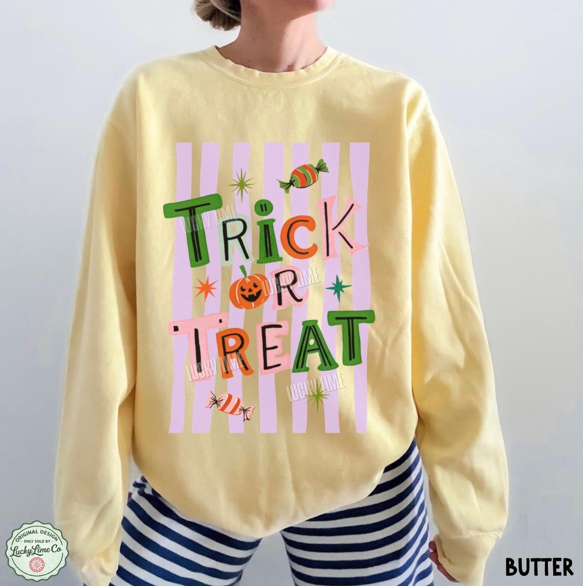 Trick or Treat Sweatshirt, Halloween Sweatshirt, Preppy Halloween Shirt, Retro Halloween Crewneck, Spooky Season Sweatshirt