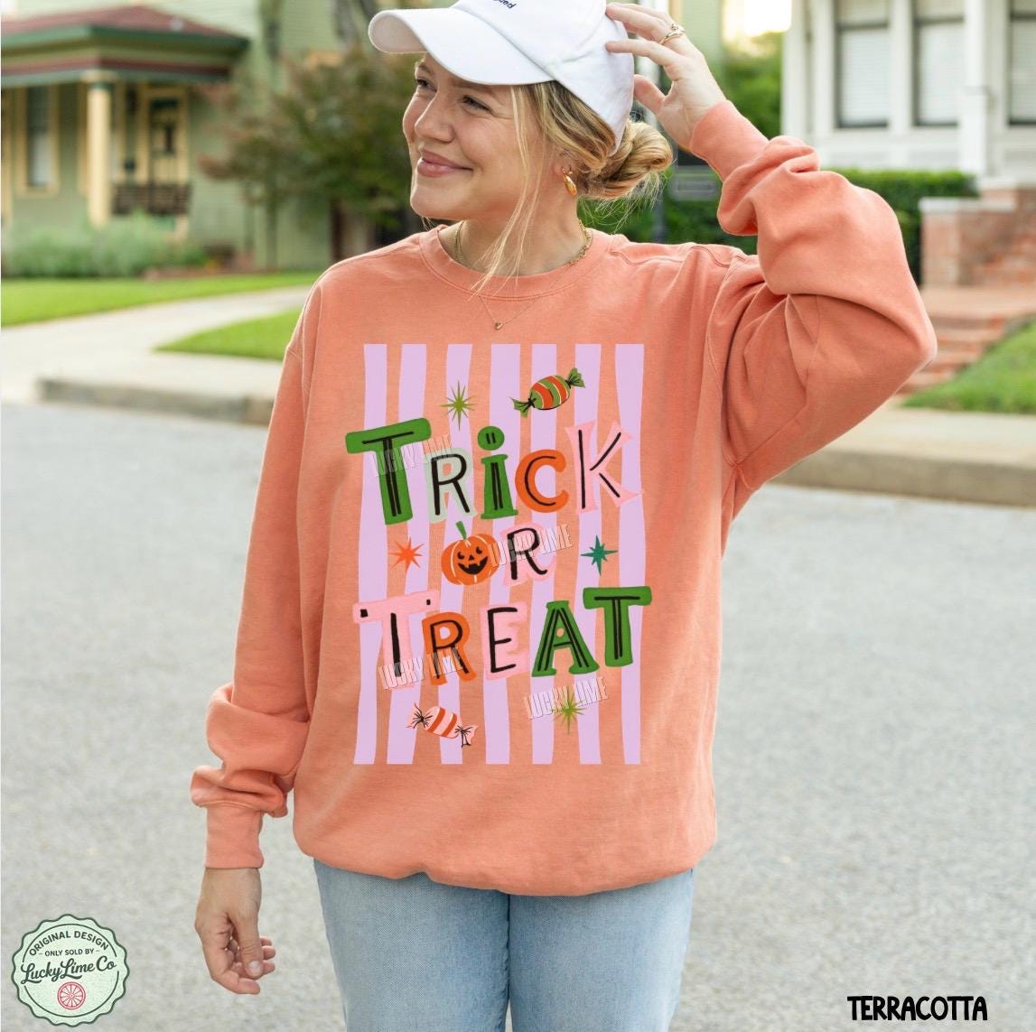 Trick or Treat Sweatshirt, Halloween Sweatshirt, Preppy Halloween Shirt, Retro Halloween Crewneck, Spooky Season Sweatshirt